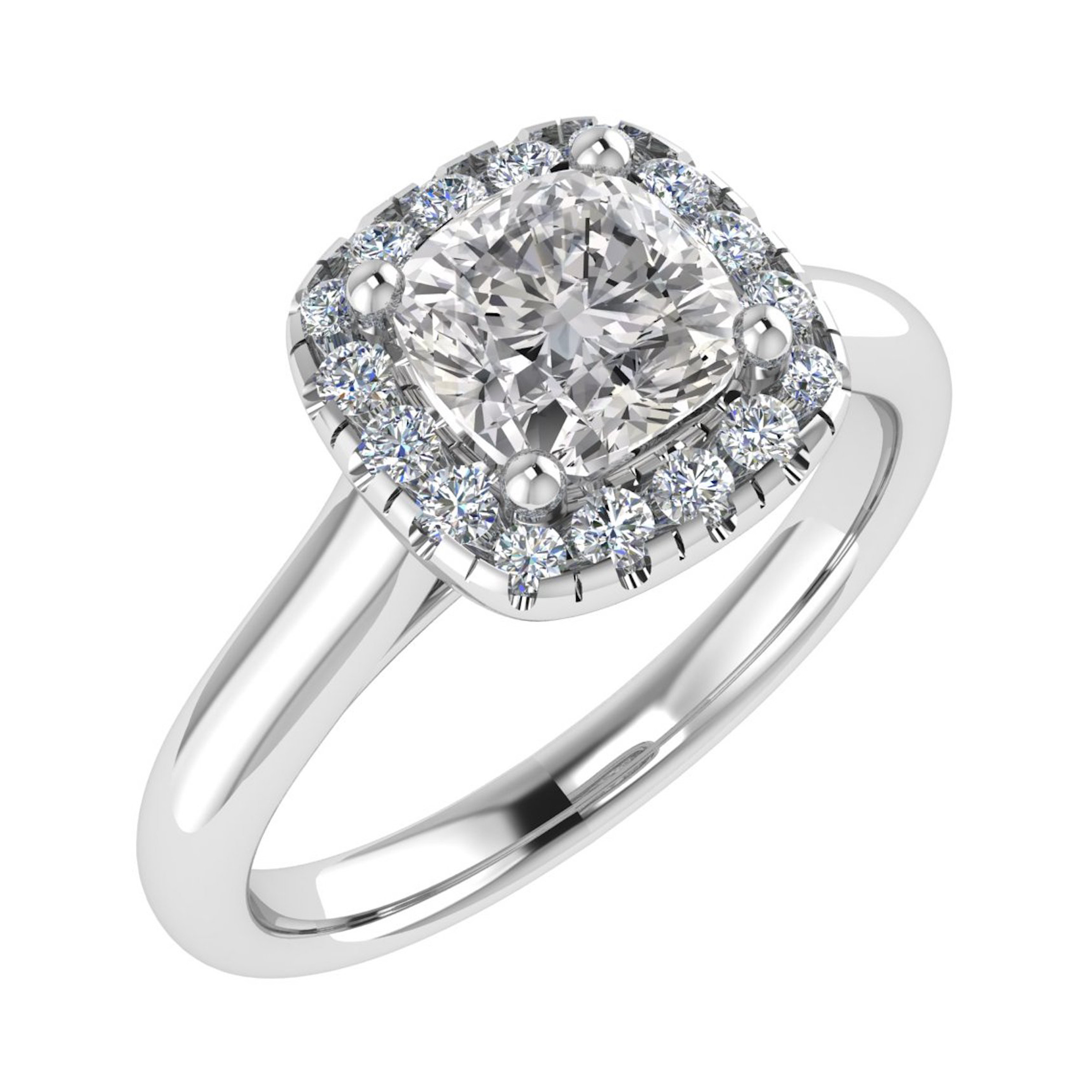 Teresa 4 Claw Cushion Cut Halo Engagement Ring 