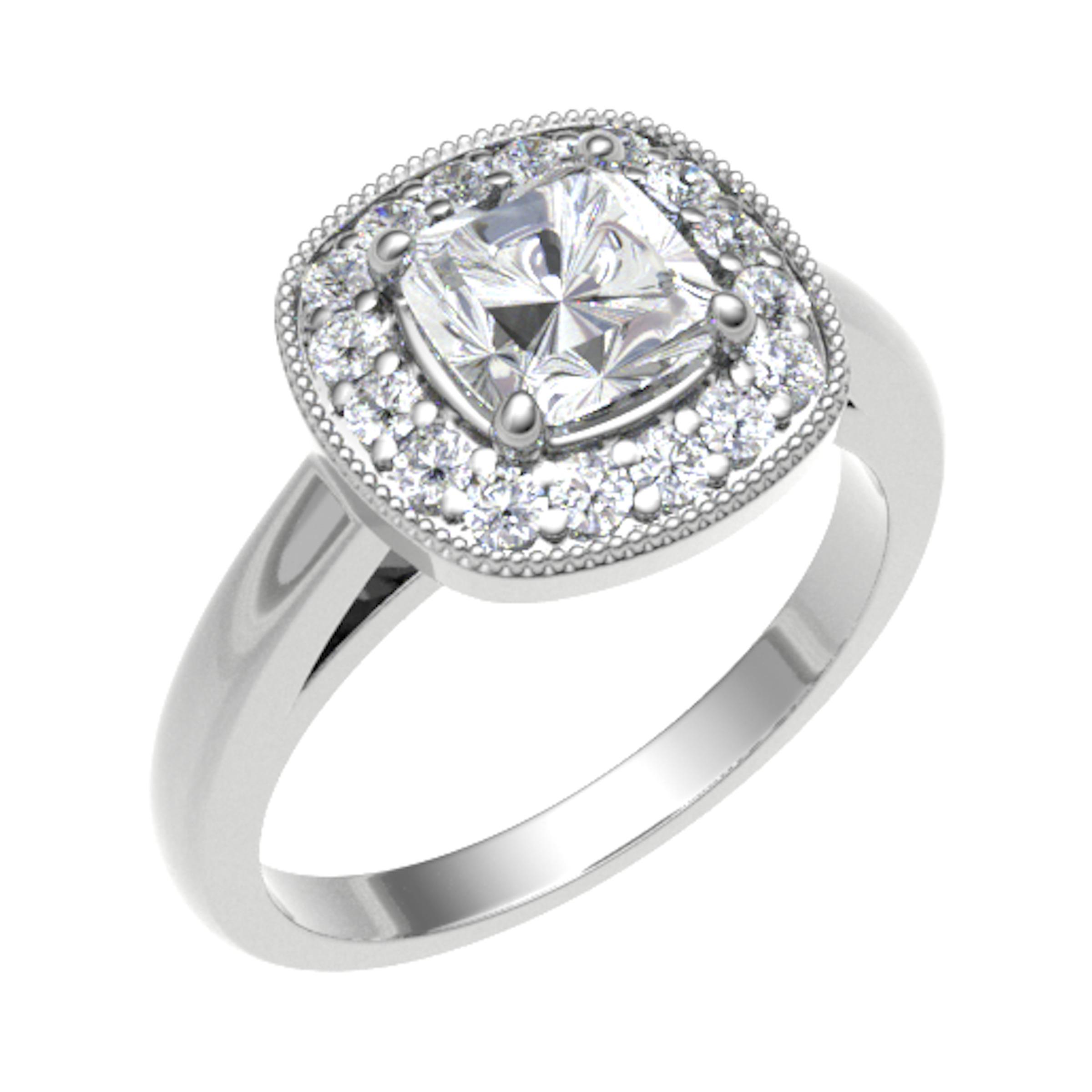 Magnolia Milgrain Edge Halo Engagement Ring 