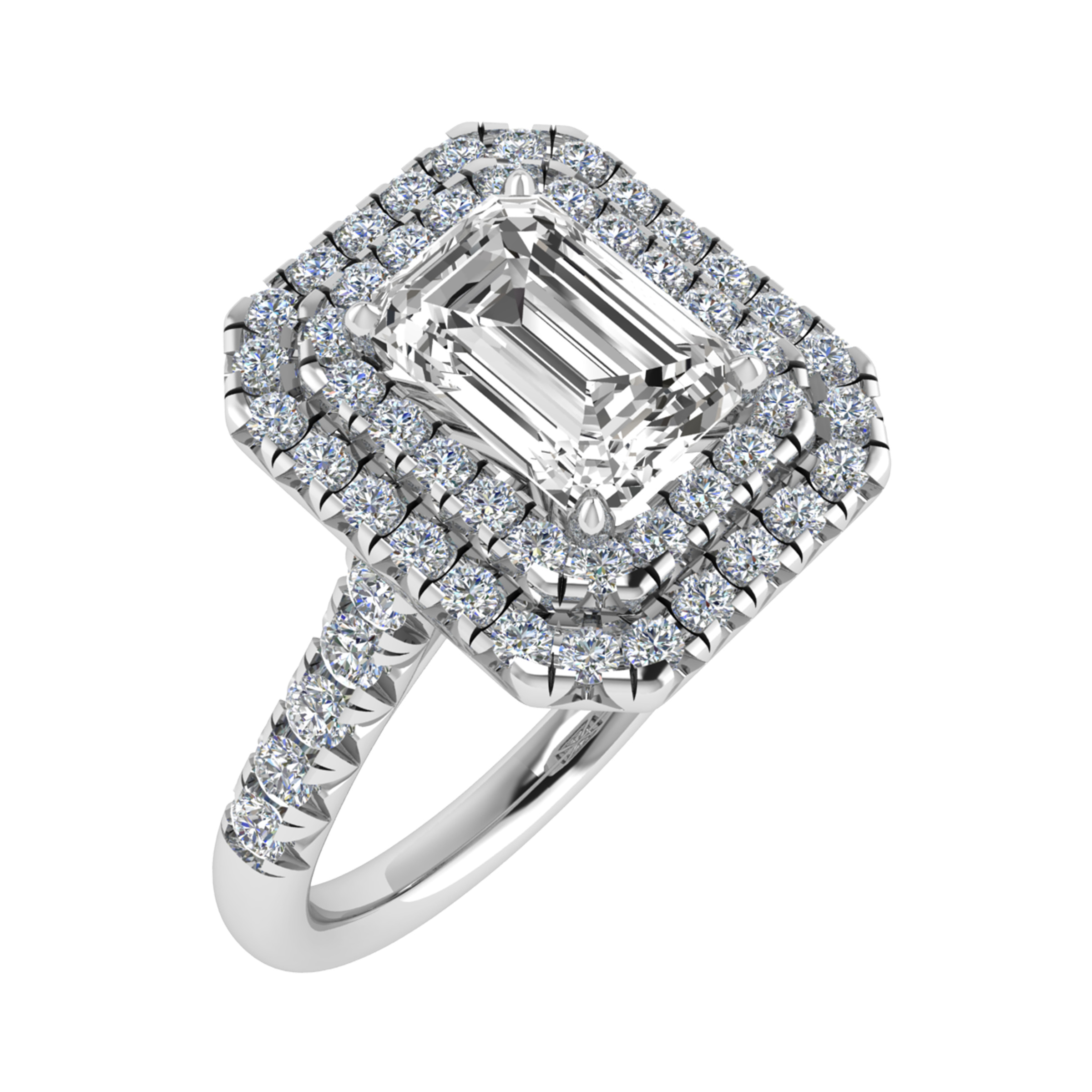 0.2 Ct Lab-Created Emerald Cut Layla  Side Stone Diamond Rings in 9K White Gold