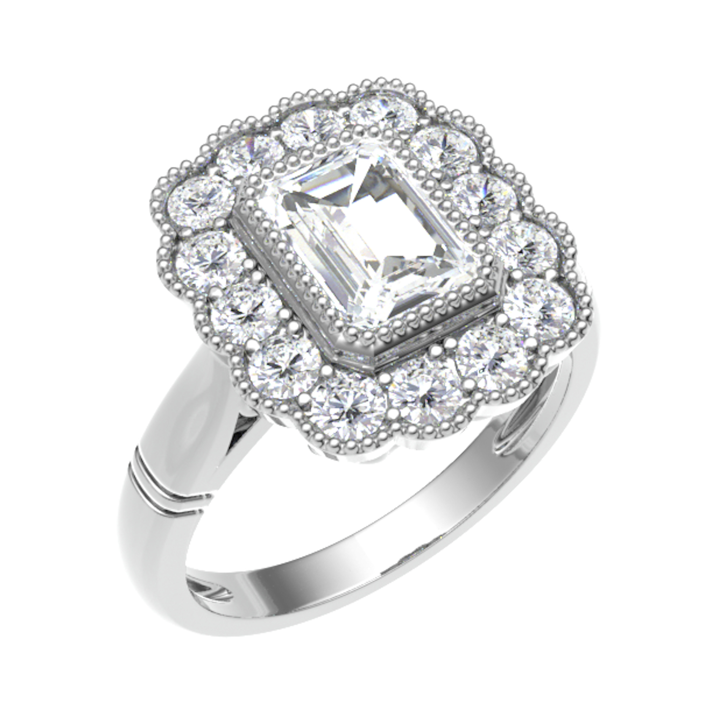 0.2 Ct Lab-Created Emerald Cut Shyla  Cluster Diamond Rings in 9K White Gold