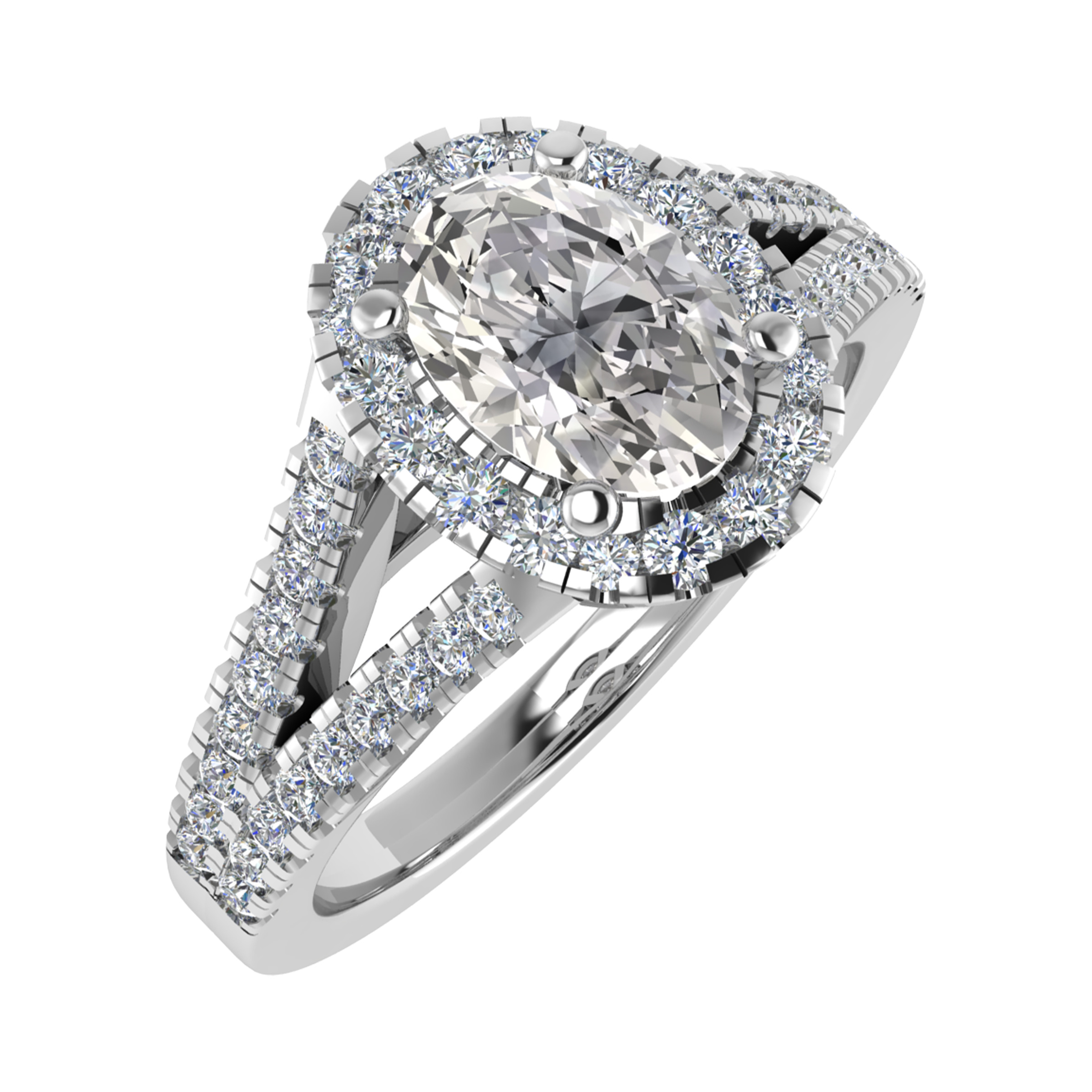 Rosal Oval Cut Split Shoulder Halo Engagement Ring