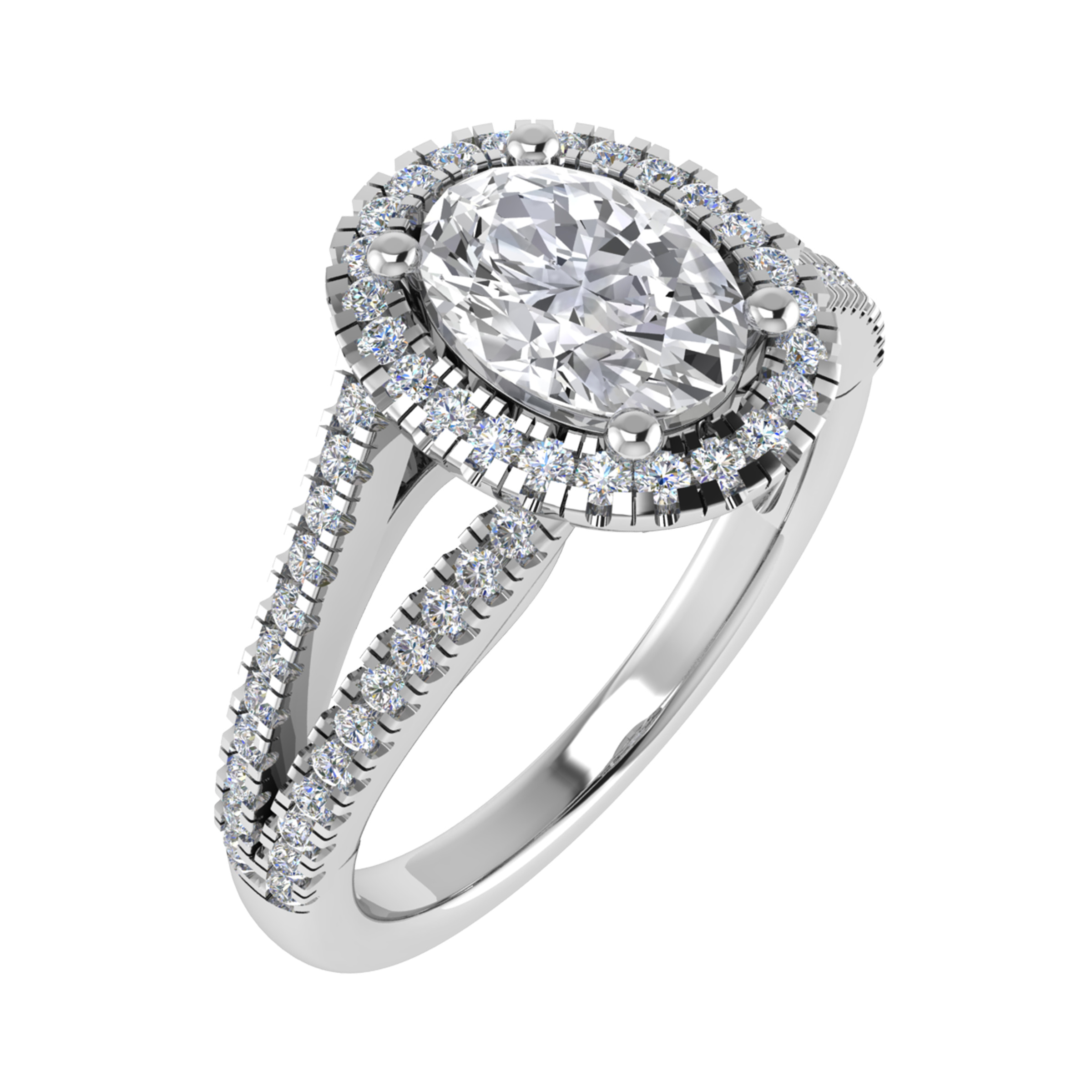 Flora Oval Cut Double Row Split Shoulder Halo Engagement Ring From 0.20-3.00 Carat