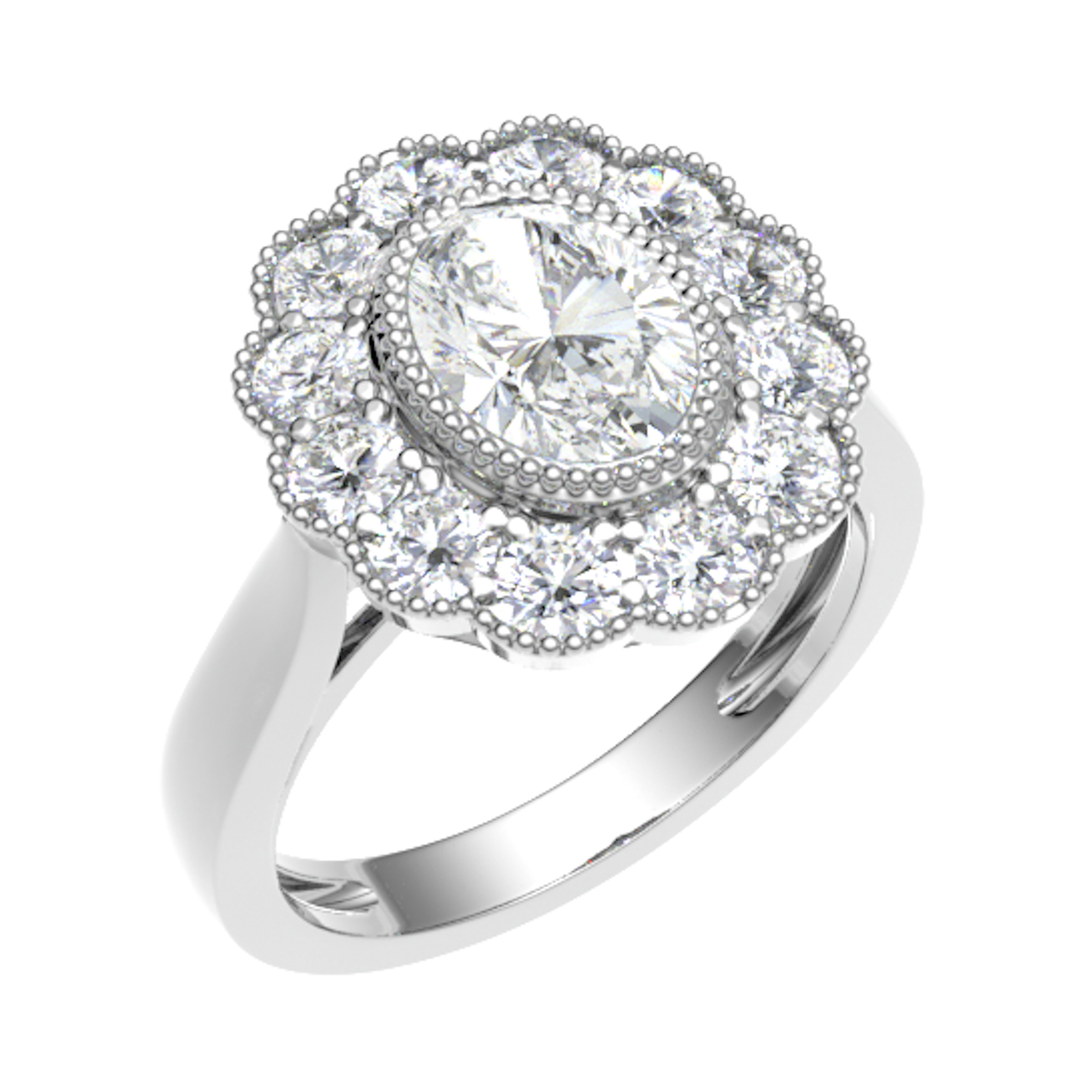 0.2 Ct Lab-Created Oval Cut Penelope  Cluster Diamond Rings in 9K White Gold