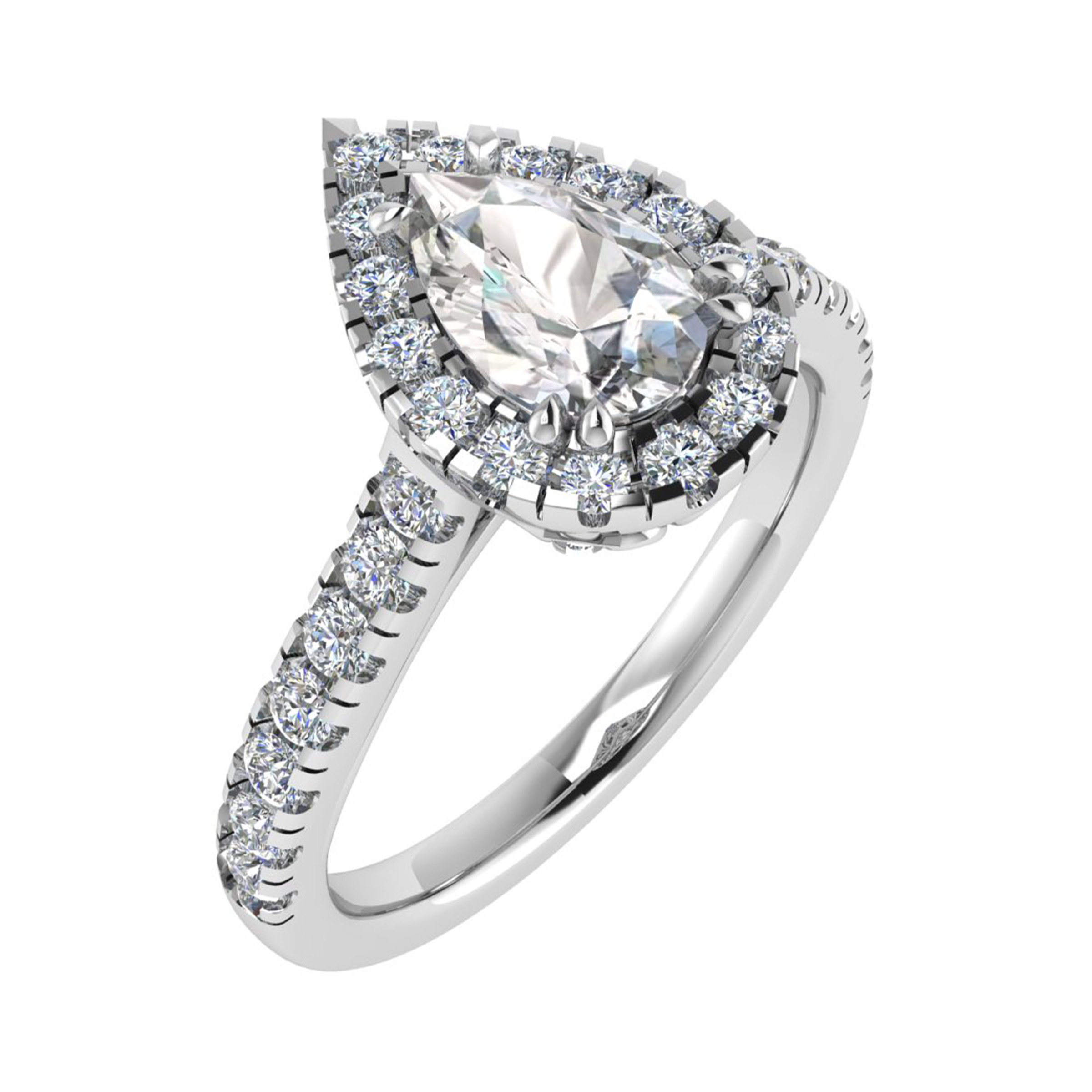 Jelin Pear Cut  Single Row Halo Engagement Ring From 0.20-3.00 Carat