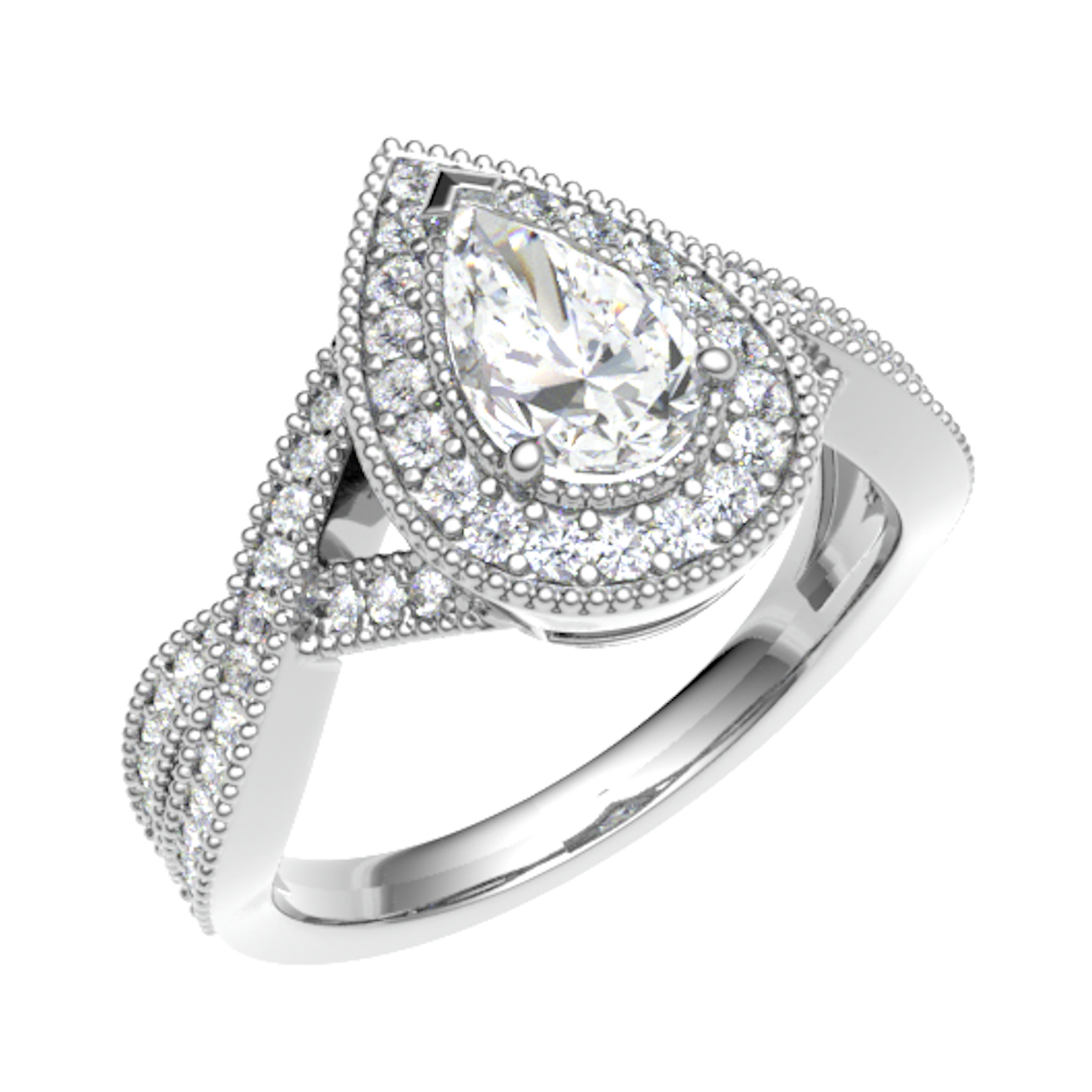 0.2 Ct Lab-Created Pear Cut Mercy  Cluster Diamond Rings in 9K White Gold