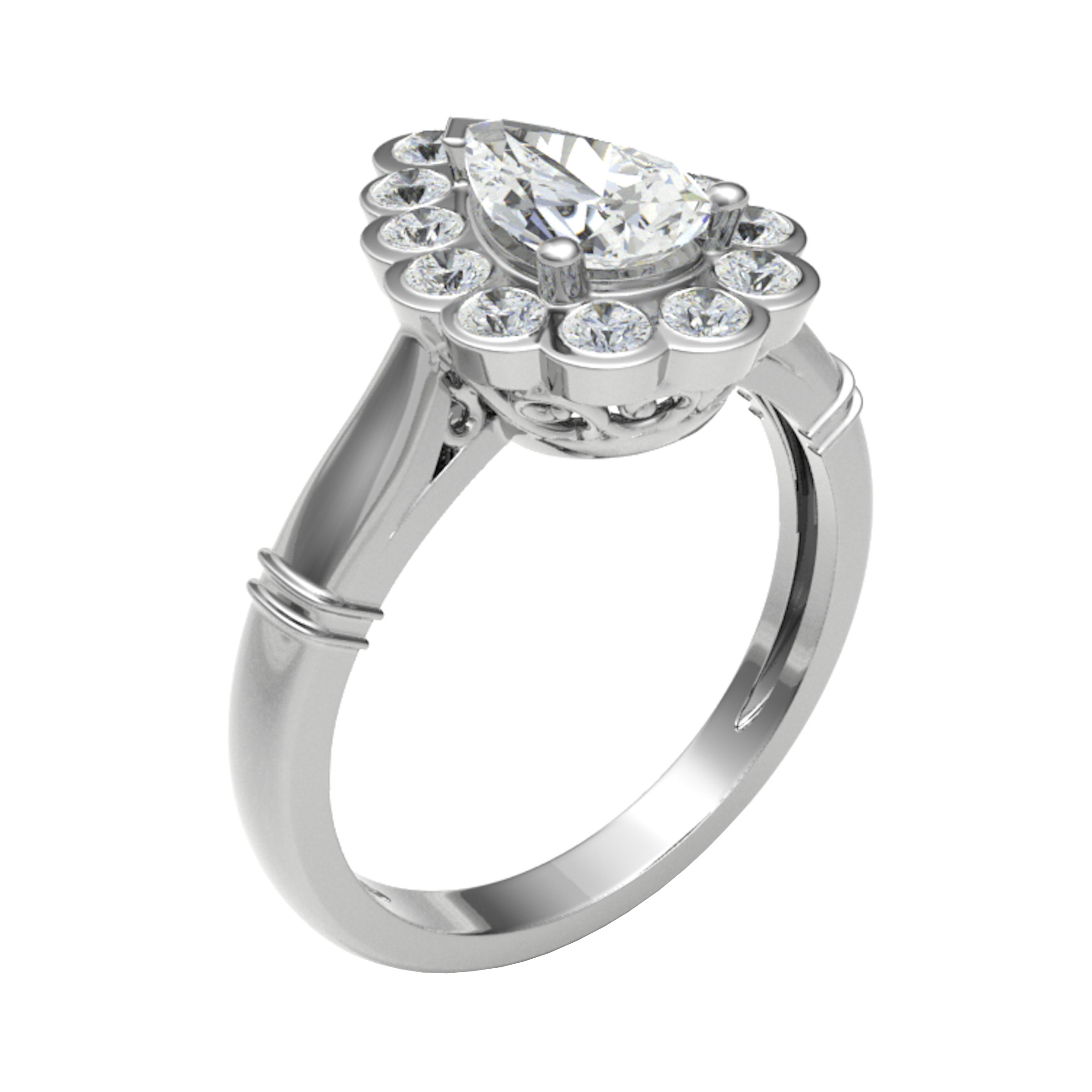 0.2 Ct Lab-Created Pear Cut Marinus  Cluster Diamond Rings in 9K White Gold