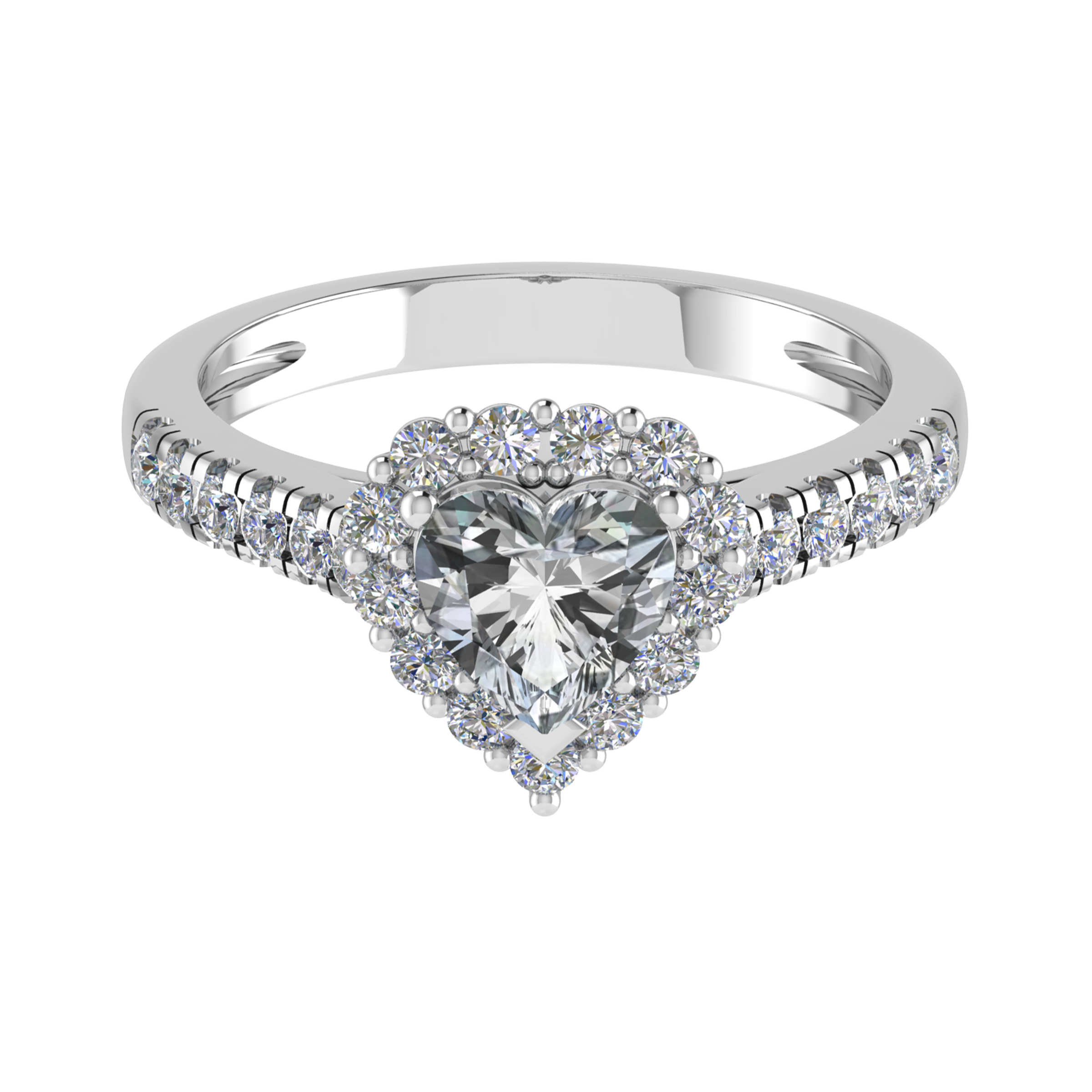 0.2 Ct Lab-Created Heart Cut Rosy  Cluster Diamond Rings in 9K White Gold