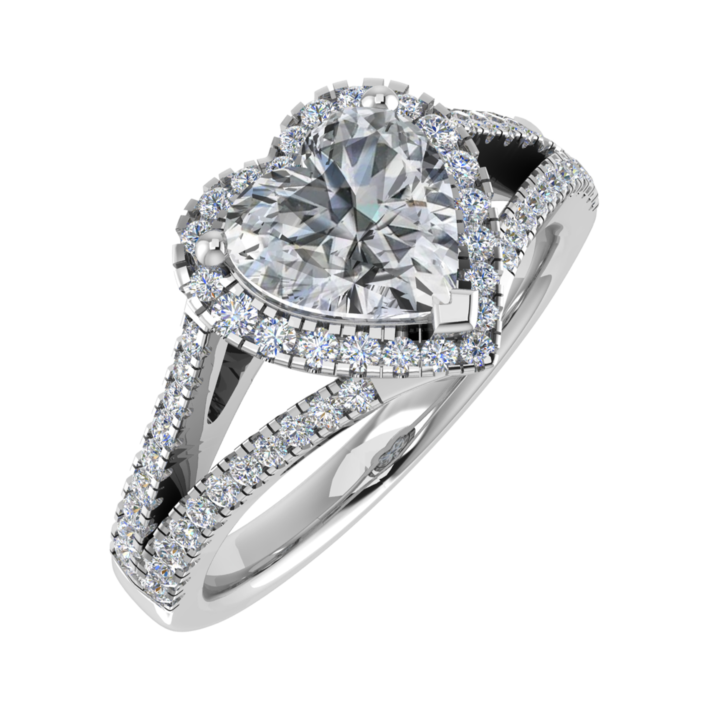 Sandra Heart Shaped Double Row Split Shoulder Halo Engagement Ring