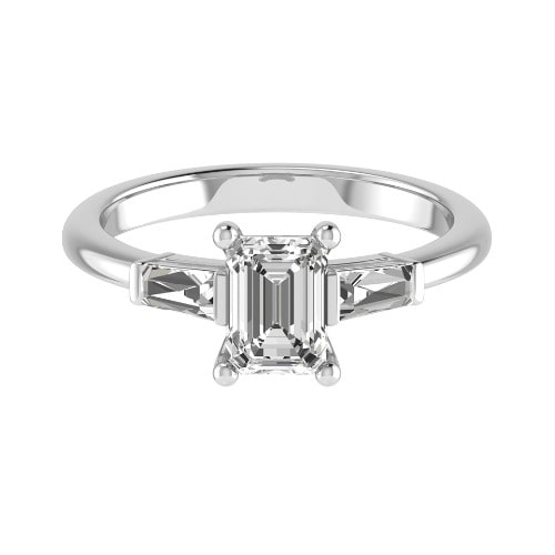 1.5 Ct Natural Diamond Emerald Cut Aravis  Trilogy Engagement Rings in Silver 925