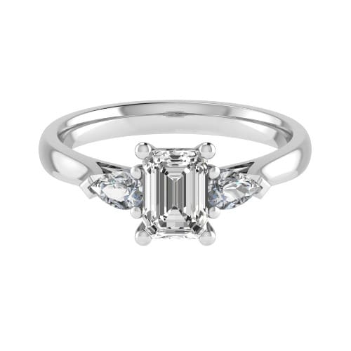 Valencia Emerald Cut Engagement Ring Pear Shaped Side Stone