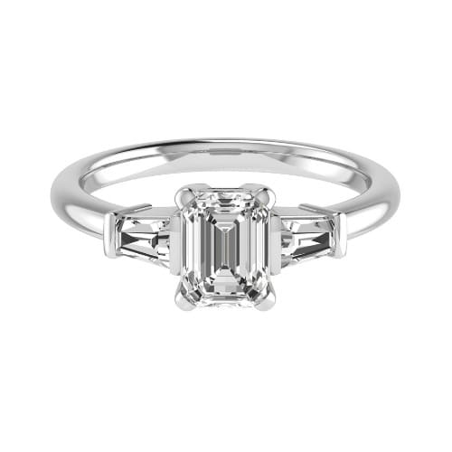 2.5 Ct Natural Emerald Cut Chatlie  Side Stone Diamond Rings in 9K White Gold