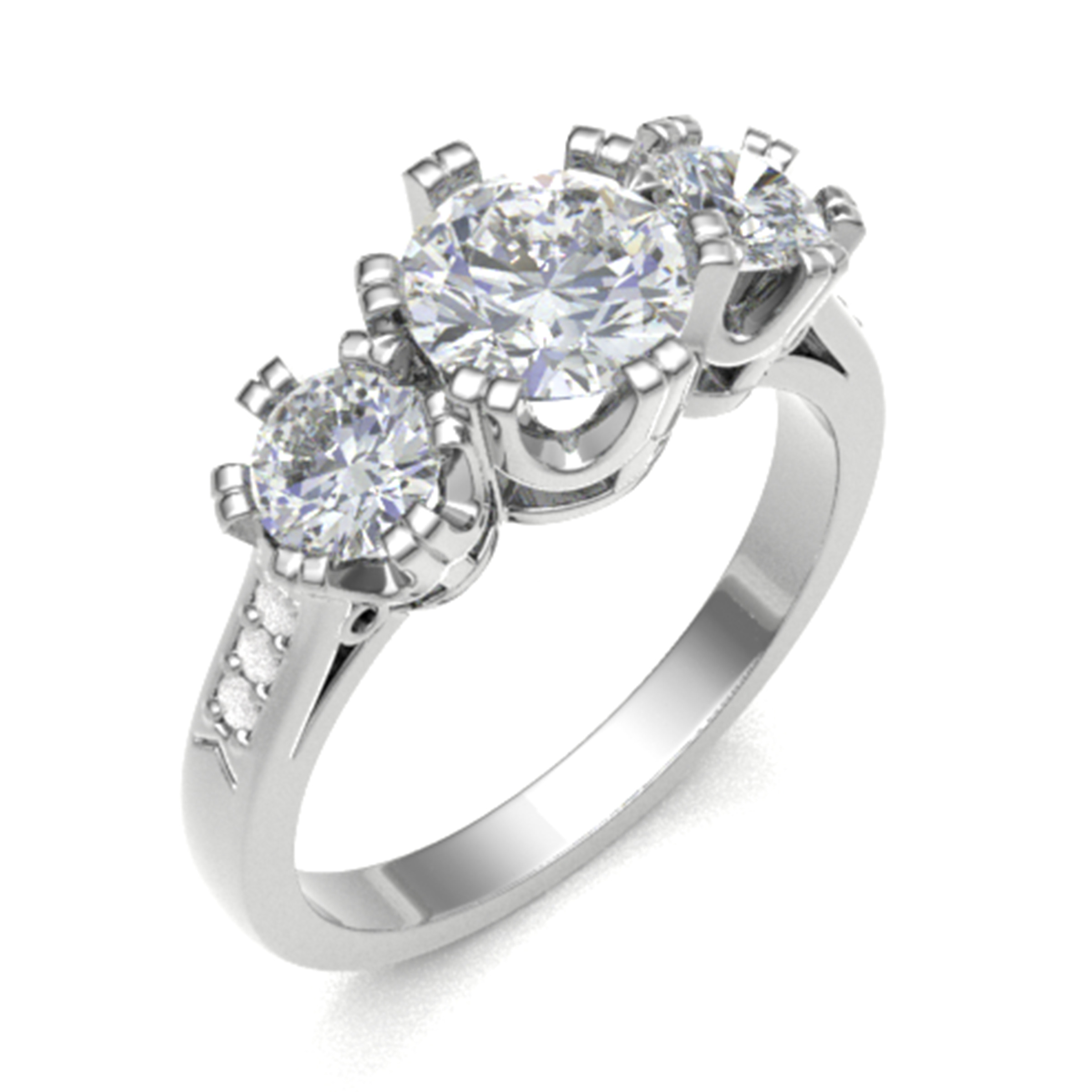 Lab-Created Round Cut Darolyn  3 Stone Ring Diamond Rings in 9K White Gold