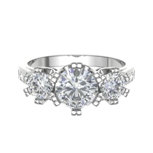 Lab-Created Round Cut Darolyn  3 Stone Ring Diamond Rings in 9K White Gold