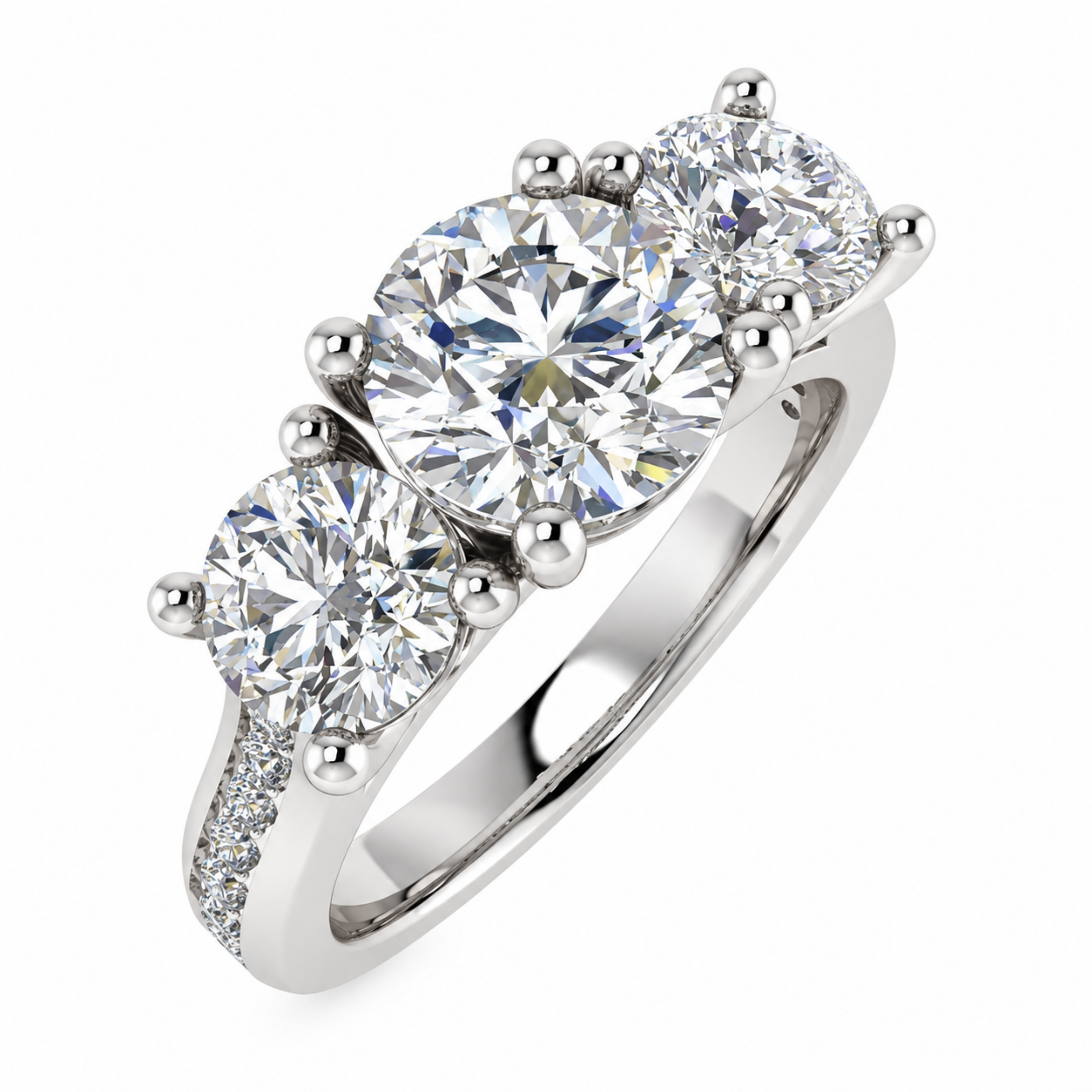 Damisona Round Cut 4 Prong Trilogy Diamond Engagement Ring - Natural & Lab-Grown | Sunshine Diamonds