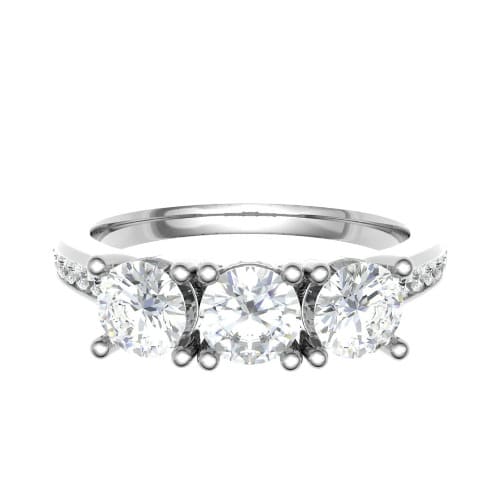 Natural Round Cut Dandret  3 Stone Ring Diamond Rings in 9K White Gold
