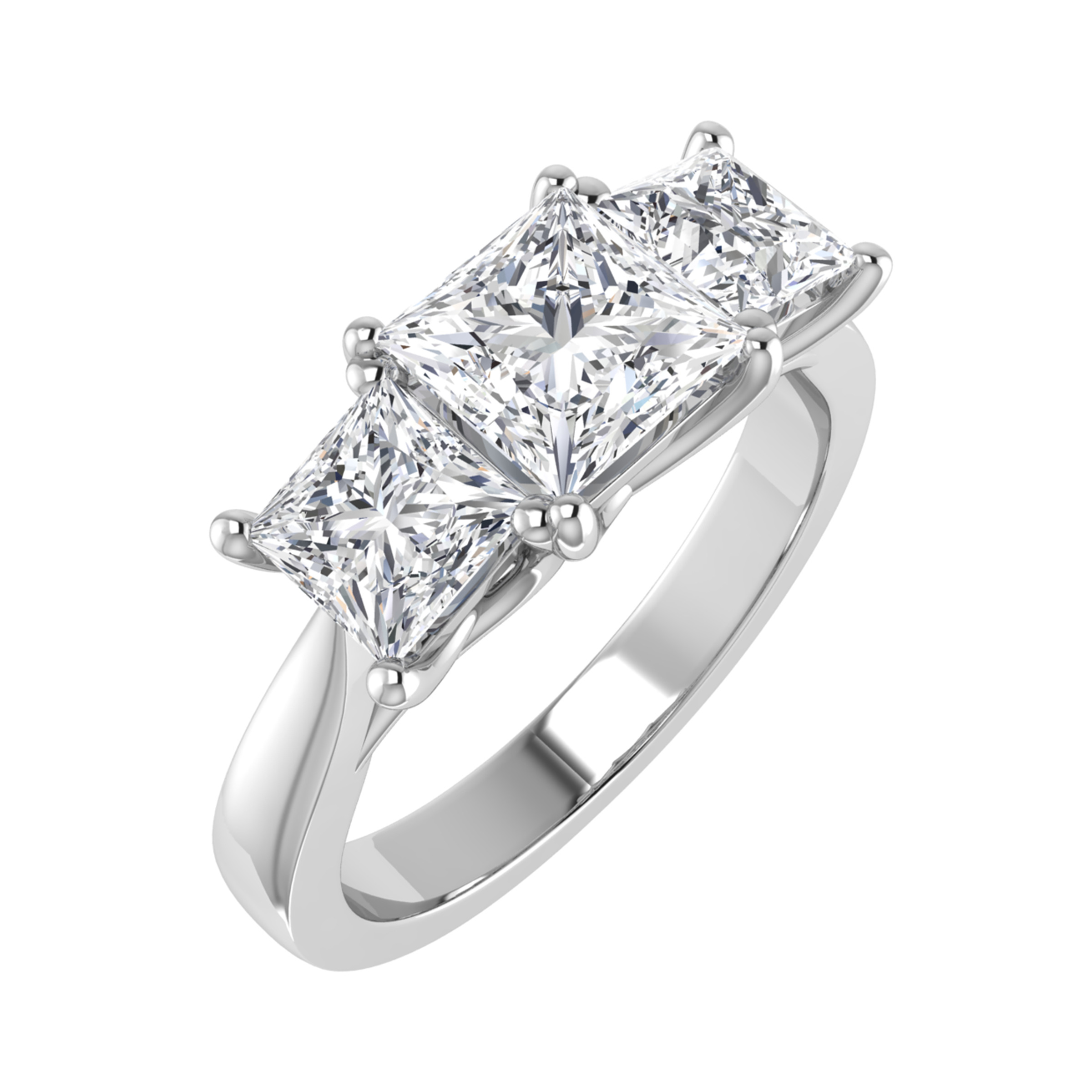 0.18 Ct Lab-Created Princess Cut Dorine  Trilogy Engagement Diamond Rings in Silver 925