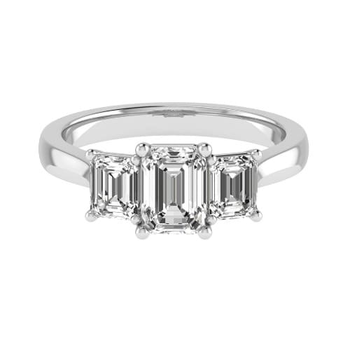 0.35 Ct Lab-Created Emerald Cut Darin  Trilogy Engagement Diamond Rings in Silver 925