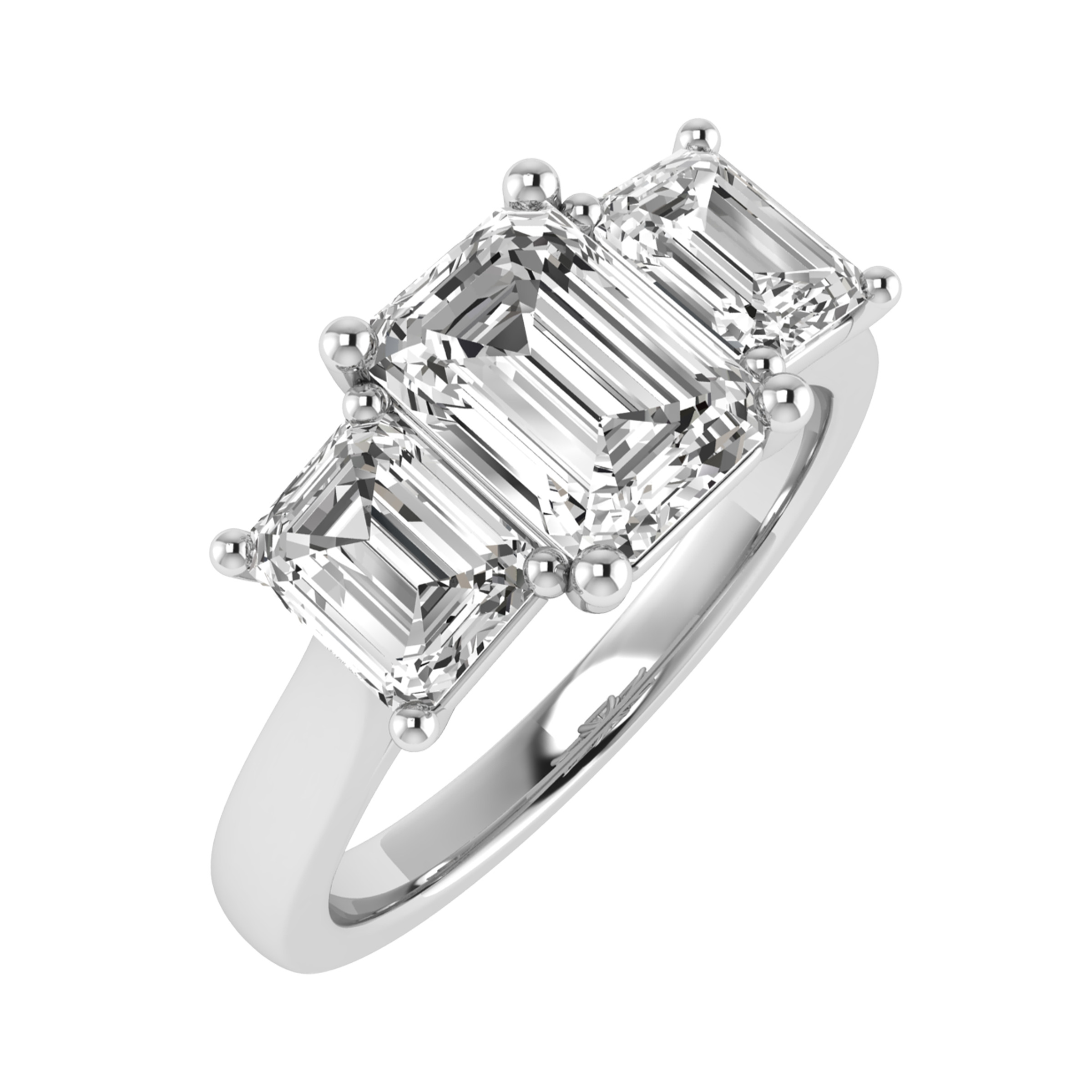 0.35 Ct Lab-Created Emerald Cut Darin  Trilogy Engagement Diamond Rings in Silver 925