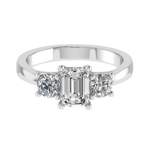  Joanna Emerald Cut Tapered Shoulder Engagement Ring With Round Diamond As A Side Stones