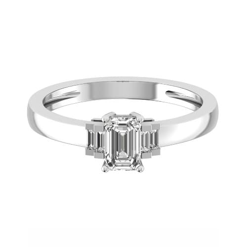 Katherine Emerald Cut Tapered Shoulder Engagement Ring With Baguette Diamond As A Side Stones