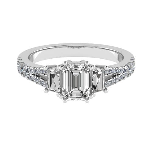 1 Ct Lab-Created Emerald Cut Danylynn  3 Stone Ring Diamond Rings in 9K White Gold