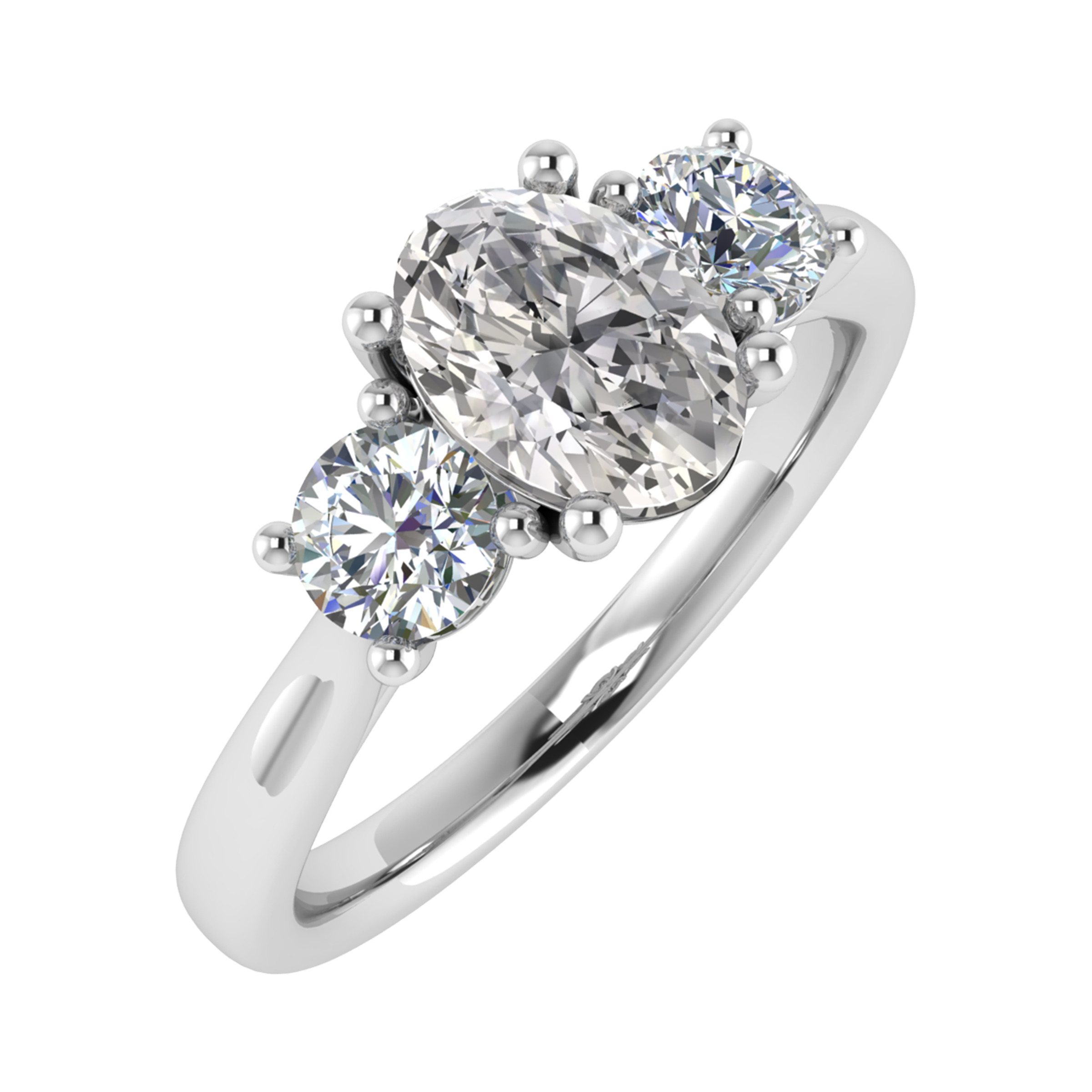 Laura Oval Cut Tapered Shoulder Engagement Ring With Round Diamond As A Side Stone