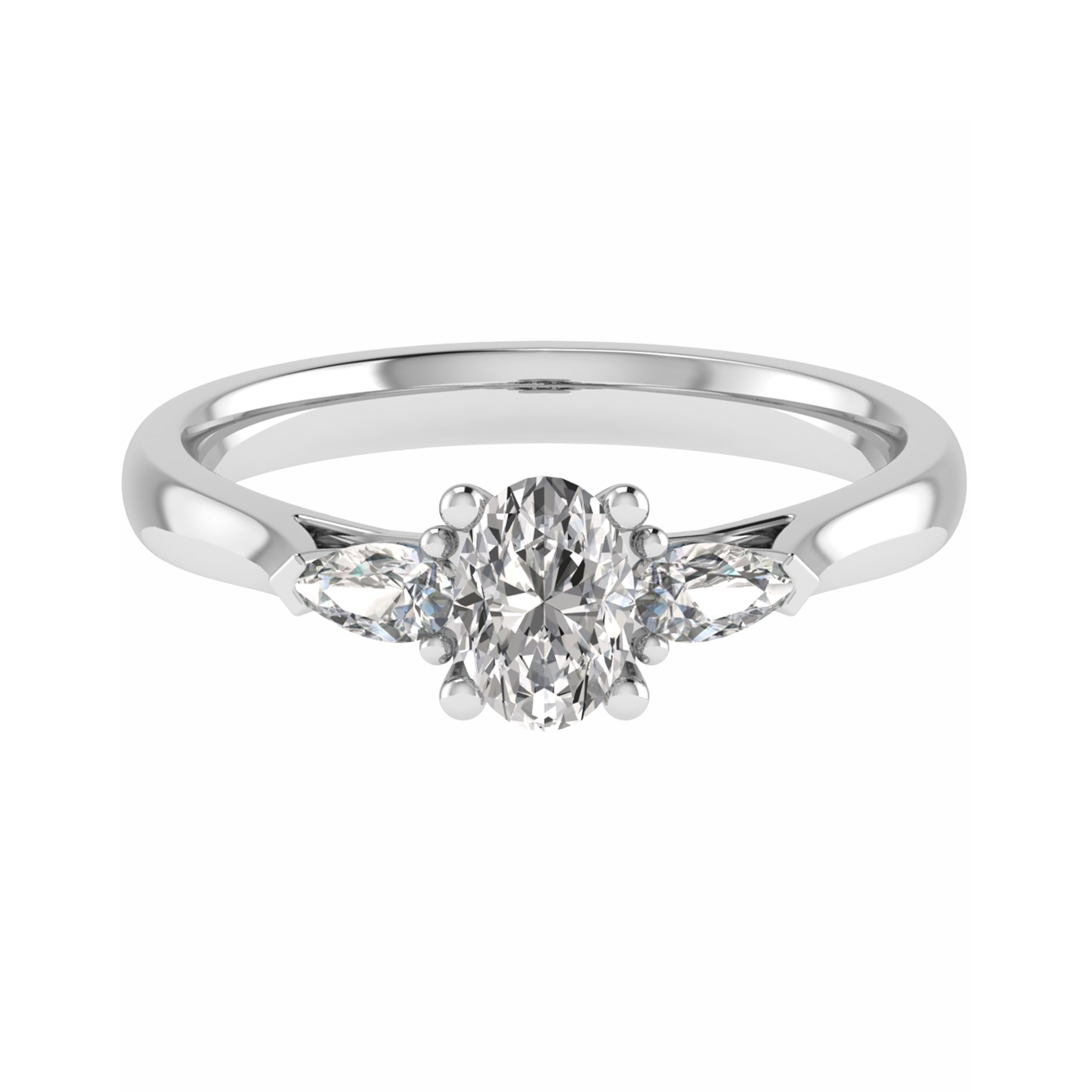 0.25 Ct Natural Diamond Oval Cut Melissa  Trilogy Engagement Rings in Silver 925