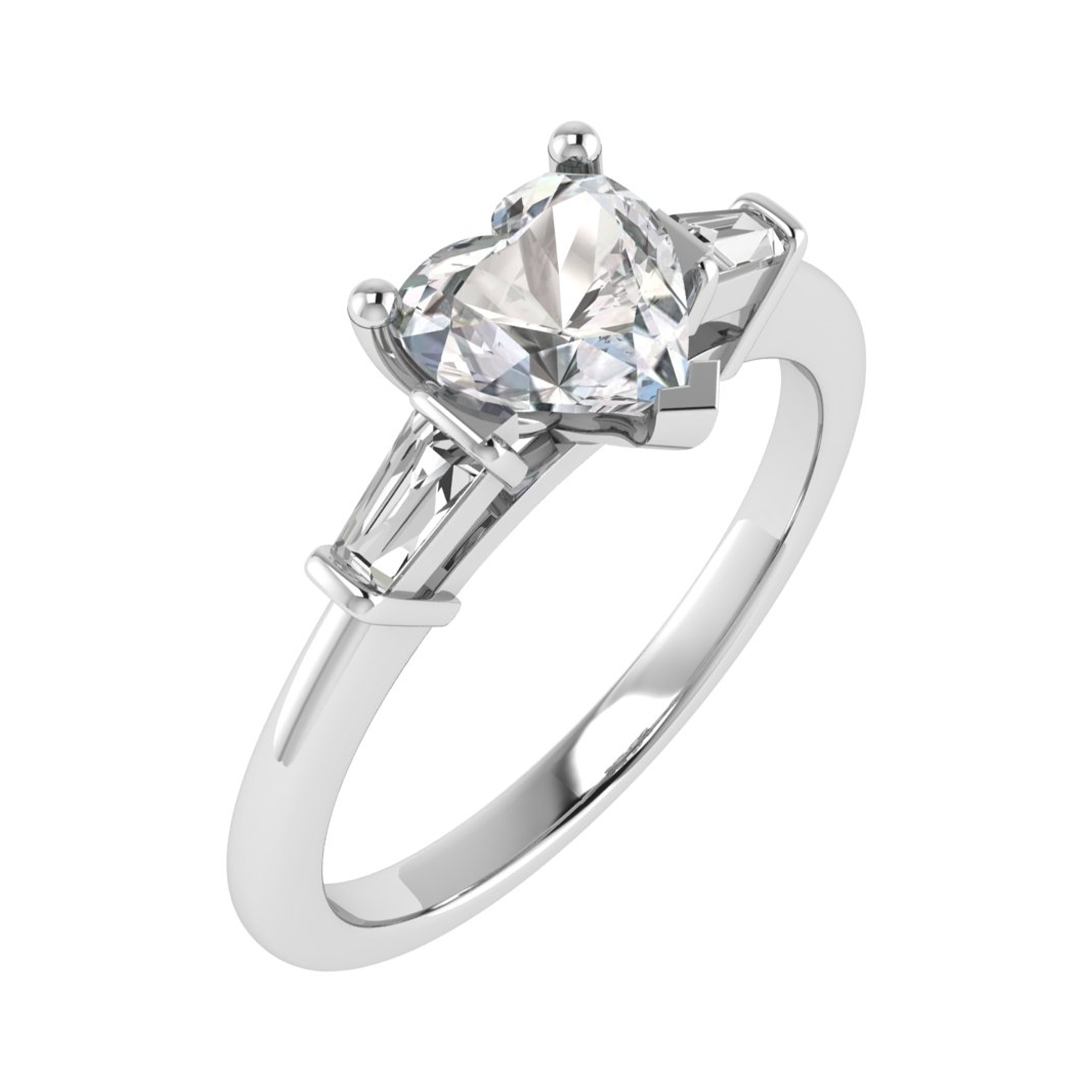 Gemma Heart Shaped Engagement Ring With Baguette Shaped Diamond As A Side Stone