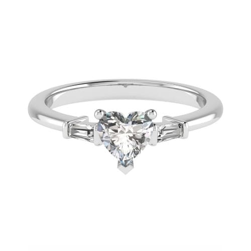 Gemma Heart Shaped Engagement Ring With Baguette Shaped Diamond As A Side Stone