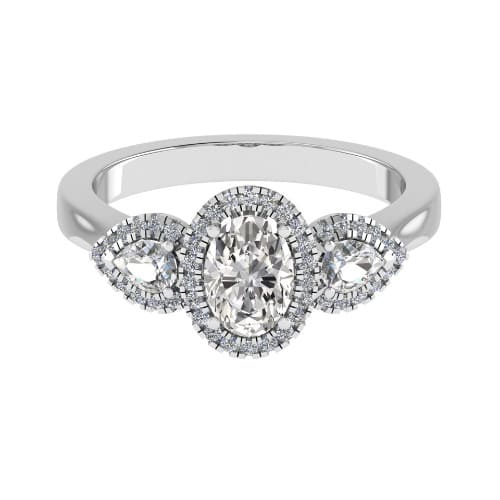 0.5 Ct Lab-Created Oval Cut Daisi  3 Stone Ring Diamond Rings in 9K White Gold