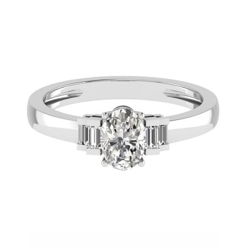0.5 Ct Natural Diamond Oval Cut Helen  Side Stone Engagement Rings in Silver 925