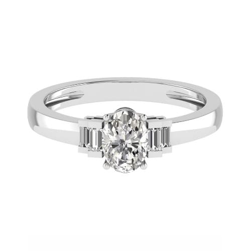 Helen Oval Shaped Engagement Ring With Baguette As A Side Stone