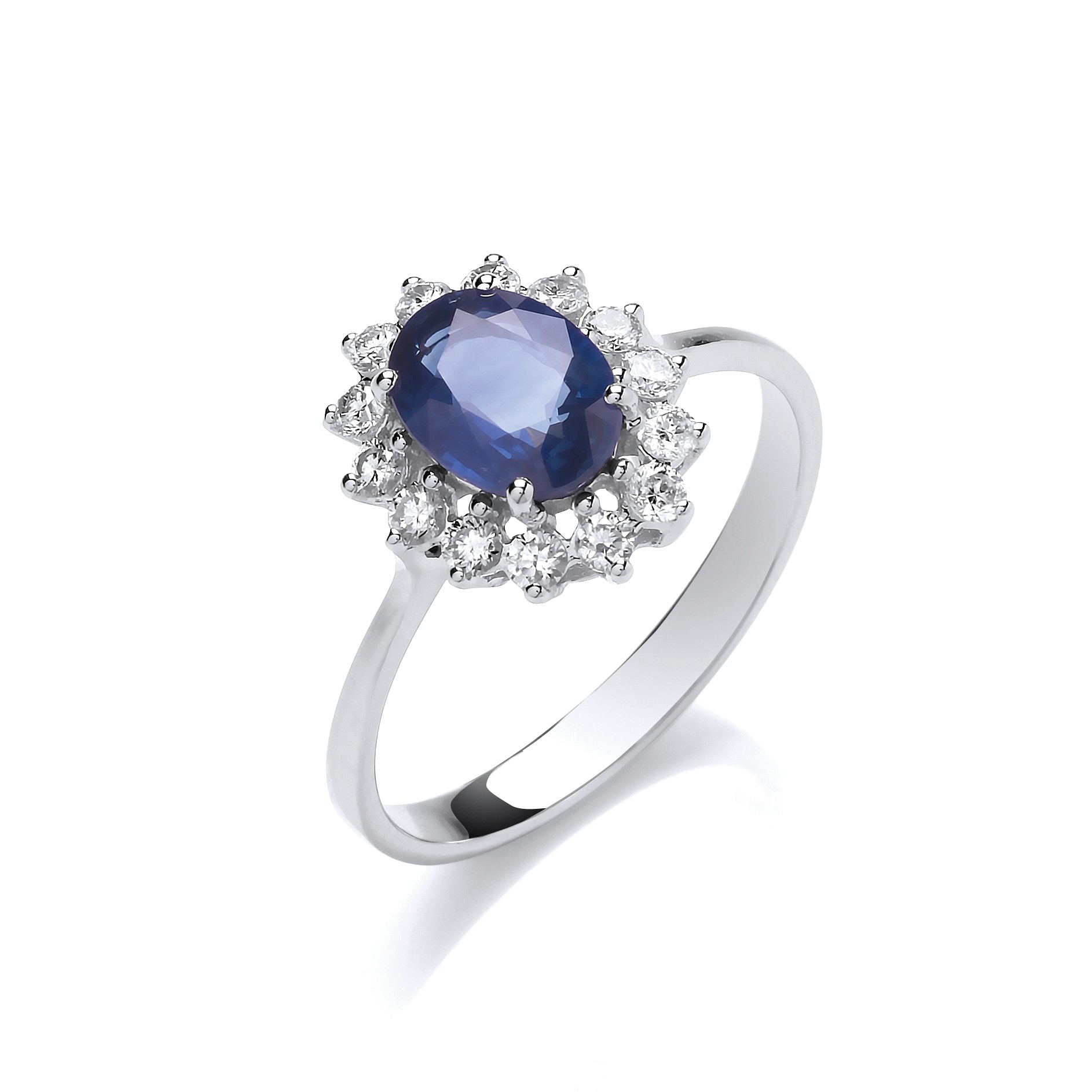 1.75 Carat Oval Cut Sapphire With Round Diamond Halo Set Ring