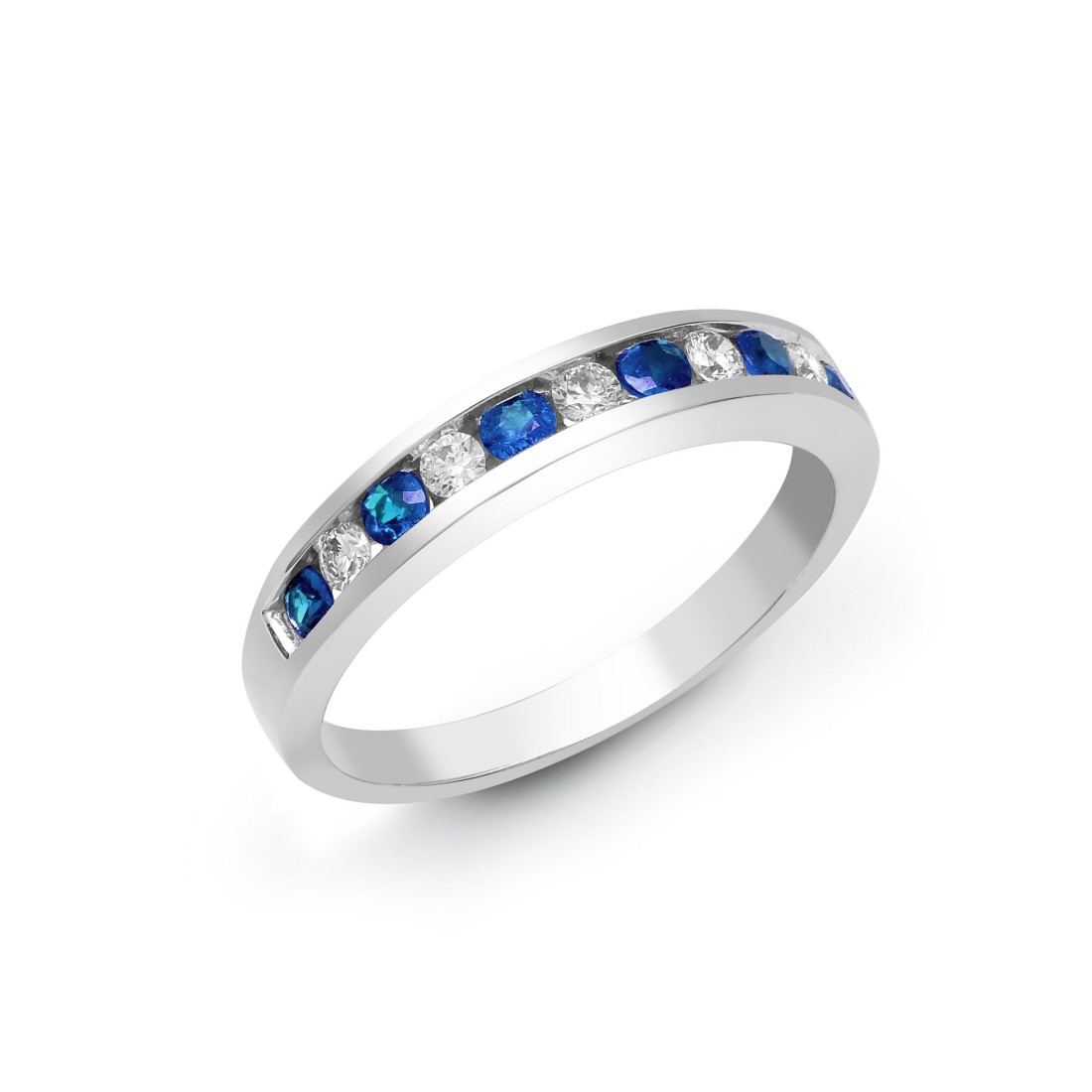 0.50 Round Blue Sapphire Channet Set Half Eternity Ring