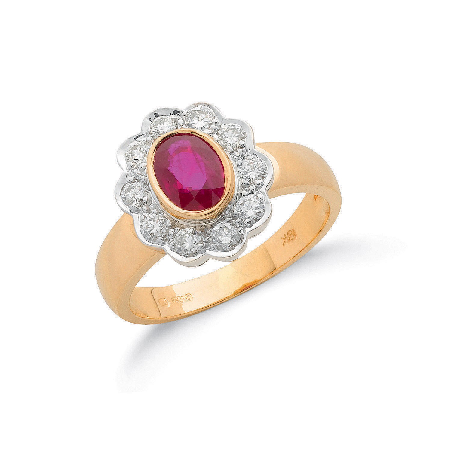 1.00 Carat Classic Oval Cut Flower Style Ruby And Diamond Set Ring