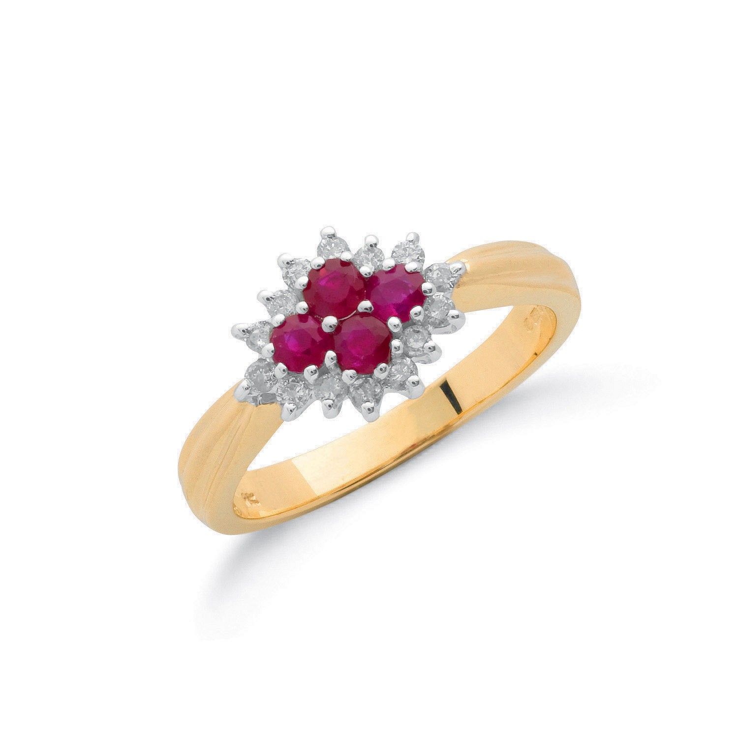 0.75 Carat Round Cut Ruby And Diamond Set Cluster Ring