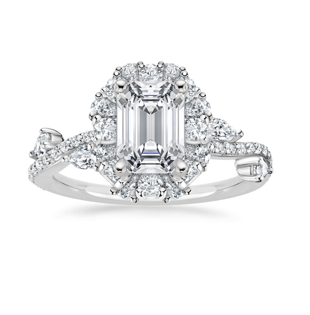 3 Ct Lab-Created Diamond Emerald Cut Coralyn  Vintage Engagement Rings in Silver 925