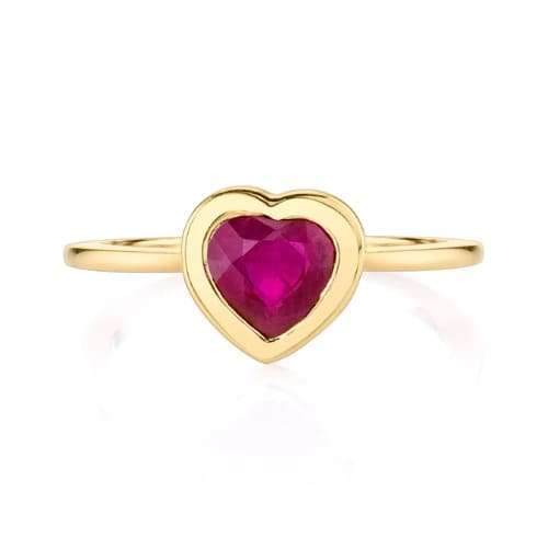 0.3 Ct Natural Ruby Heart Cut Adrey  Diamond Rings in 9K Yellow Gold