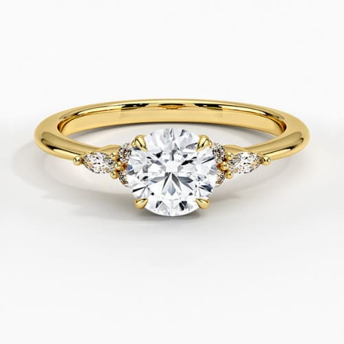 3 Ct Lab-Created Diamond Round Cut Clarae Side Stone Engagement Rings in 9K Yellow Gold