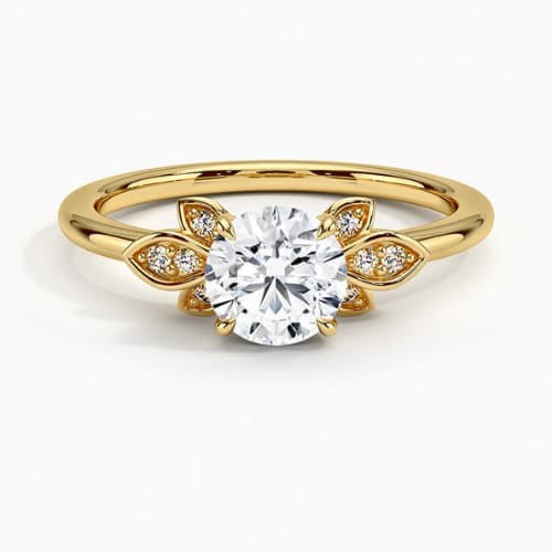 3 Ct Natural Diamond Round Cut  Carleena Side Stone Engagement Rings in 9K Yellow Gold