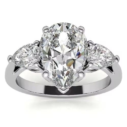 1.5 Ct Lab-Created Pear Cut Dameta  3 Stone Ring Diamond Rings in 9K White Gold