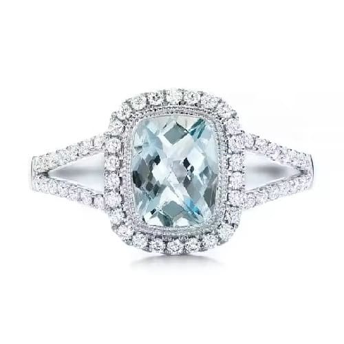 2.18 Ct Aquamarine Cushion Cut  Beni Halo Engagement Diamond Rings in Silver 925