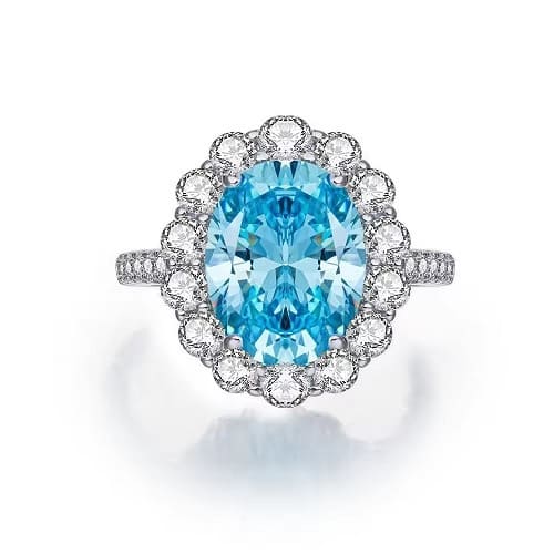 2 Ct Aquamarine Oval Cut Brynli Gemstone Diamond Rings in Silver 925