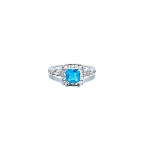 3.02 Carat Cushion Cut Claw-set Aquamarine Stone and Round cut Natural Diamond Vintage Ring 