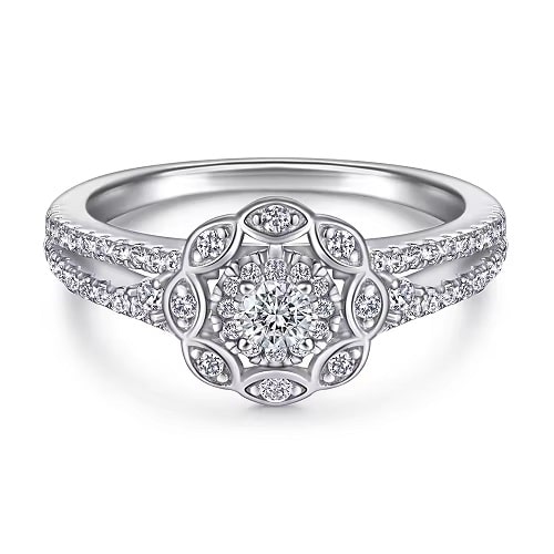 0.2 Ct Lab-Created Diamond Round Cut Cashlynn Vintage Engagement Rings in Silver 925