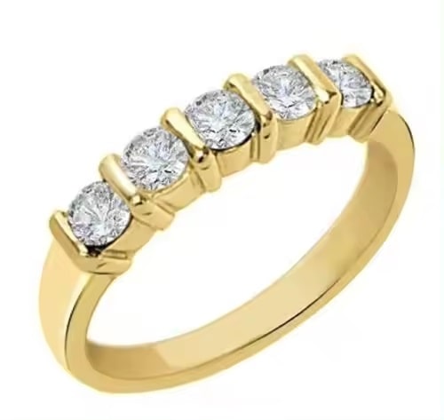 0.30-2.00 Carat Natural and Lab-grown Round Cut Bar-set Diamond 5 Stone Ring