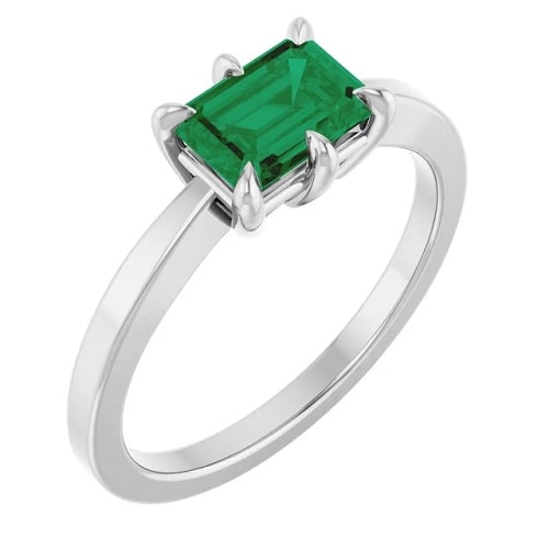 0.9 Ct Emerald Cut Creda  Gemstone Engagement Rings in Silver 925
