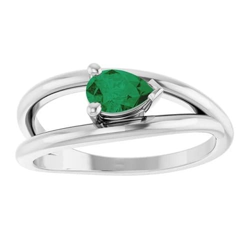 0.45 Ct Emerald Pear Cut Beth  Engagement Rings in Silver 925