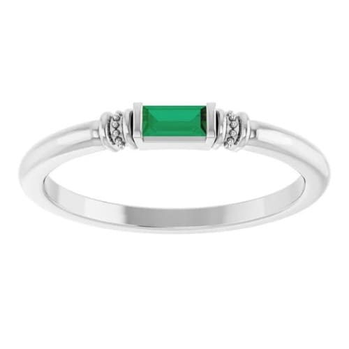 0.14 Carat Natural Emerald and Alexandrite Birthstone Baguette Brilliant Cut Women's Ring