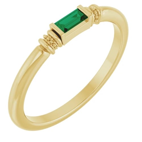 0.14 Carat Natural Emerald and Alexandrite Birthstone Baguette Brilliant Cut Women's Ring